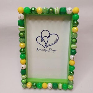Frame, &quot;elf&quot; inspired small bead design on a 4x6 green frame
