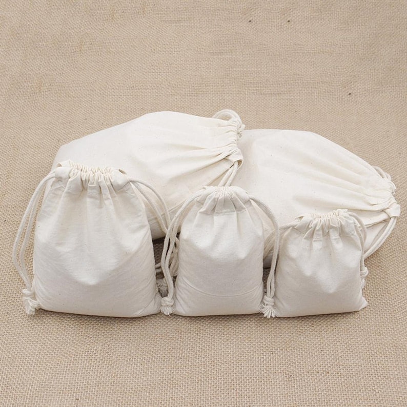 100/% Organic Cotton Double Drawstring Reusable Premium Quality Muslin Bags /& Favors GOTS Certified Bags 75 pcs Muslin Bags Choose Size.