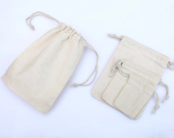 2x3 Inches Organic Cotton Double Drawstring Bags. Reusable Muslin Bags. Eco-friendly Packaging Bags. Best for Storage and Organization