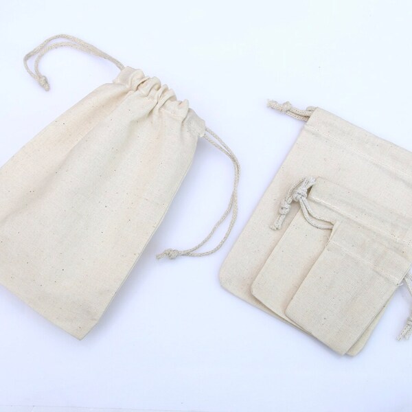 Organic Cotton Double Drawstring Bags. Reusable Muslin Bags. Eco-friendly Packaging Bags. Best for Storage. Select Size and Quantity.