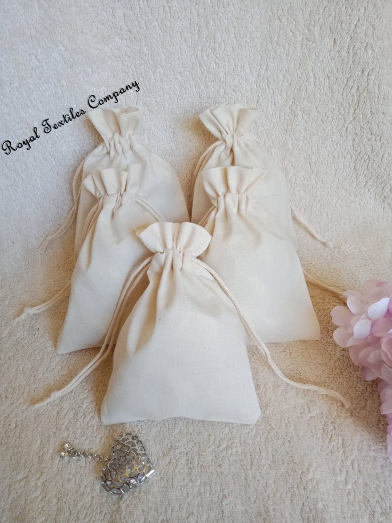 12.7x17.7 cm 200 pcs of 5x7 Inch Organic Cotton Double Drawstring Reusable Pouch Gift bags Beautiful Closure