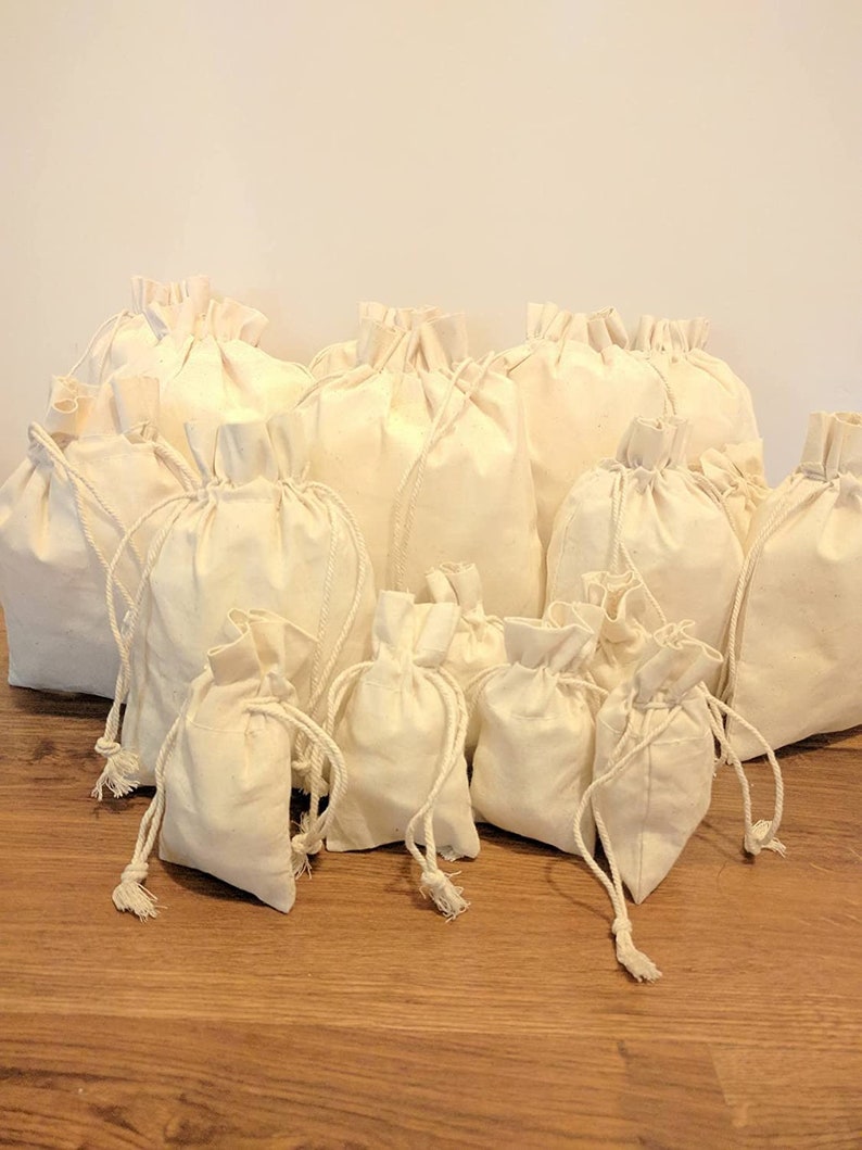 12.7x17.7 cm 200 pcs of 5x7 Inch Organic Cotton Double Drawstring Reusable Pouch Gift bags Beautiful Closure
