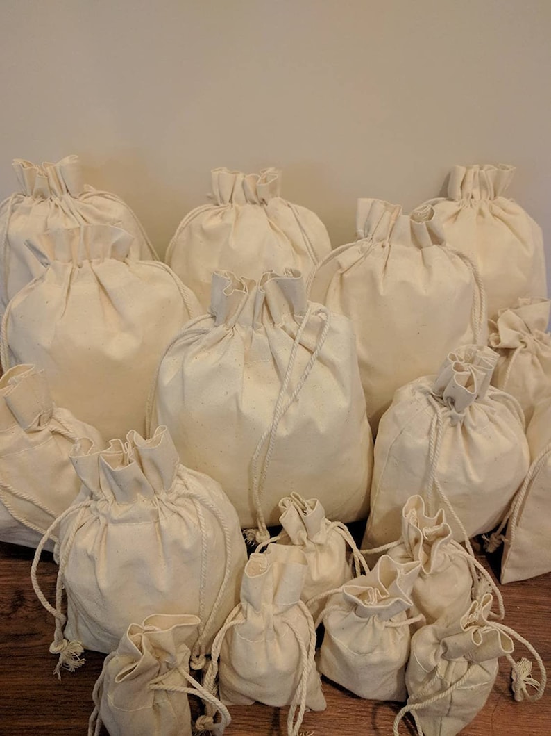 12.7x17.7 cm 200 pcs of 5x7 Inch Organic Cotton Double Drawstring Reusable Pouch Gift bags Beautiful Closure