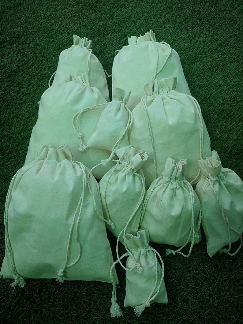 12.7x17.7 cm 200 pcs of 5x7 Inch Organic Cotton Double Drawstring Reusable Pouch Gift bags Beautiful Closure