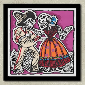 PATRÓN DE GRÁFICO Tabla de punto de cruz Coqueteos del Día de Muertos