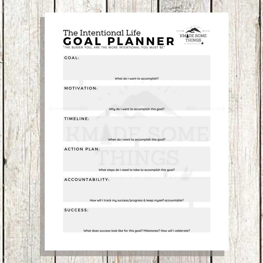 Intentional Life Goal Planner Worksheet Printable PDF - Etsy