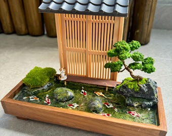 Bonsai Baum Skulptur mit Koi Fischen und Katzen Harz Licht - Etsy.de