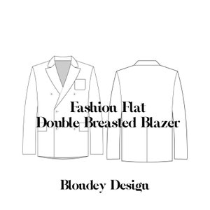 Double Breasted Blazer Fashion Vector Sketch - Fashion Flat Sketch - Menswear Coat Outerwear Fashion Flats Technical Sketch