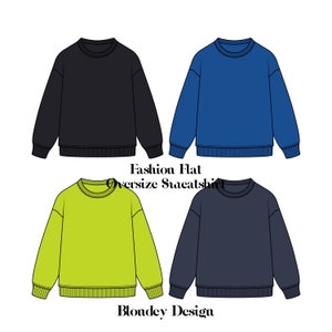 Streetwear Boxy Oversize Sweatshirt Bundle Vektor Adobe Illustrator Tech Pack Mock-up Vorlage Datei herunterladen