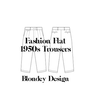 1950s Trousers flat vector technical drawing illustration mock-up template for design and tech packs fashion CAD