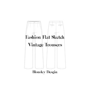 Vintage Trousers flat vector technical drawing illustration mock-up template for design and tech packs fashion CAD
