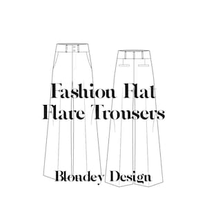 Flare Trousers flat vector technical drawing illustration mock-up template for design and tech packs fashion CAD