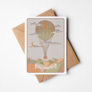 Vintage-stijl Welcome Little One A6 nieuwe babykaart met kraft (bruine) envelop | 100% gerecycled