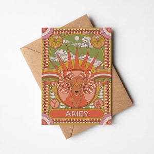 Carte de voeux céleste A6 Boho Zodiac signe astrologique du Bélier avec enveloppe Kraft (brun) | 100 % recyclé | Carte d'astrologie | Carte d'anniversaire
