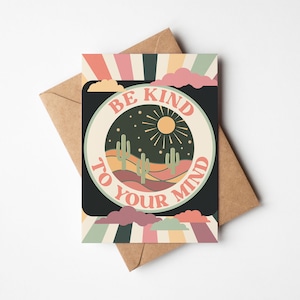 Soyez gentil avec votre esprit Carte de voeux A6 avec enveloppe kraft (brun) | 100 % recyclé