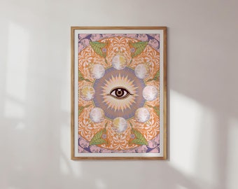 All Seeing Eye Art Print: Moon Cycles Botanical Pattern