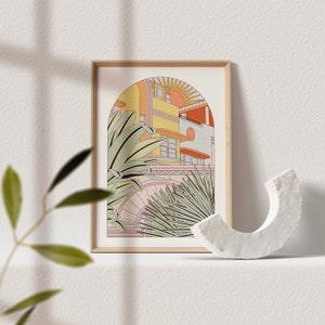 OMG Kitty print - Miami Art Print - Mid-Century Modern Buildings & Plants - A4, A3 Sizes - Retro Home Decor Poster
