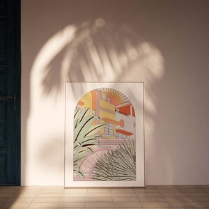 OMG Kitty print - Miami Art Print - Mid-Century Modern Buildings & Plants - A4, A3 Sizes - Retro Home Decor Poster