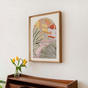 OMG Kitty print - Miami Art Print - Mid-Century Modern Buildings & Plants - A4, A3 Sizes - Retro Home Decor Poster