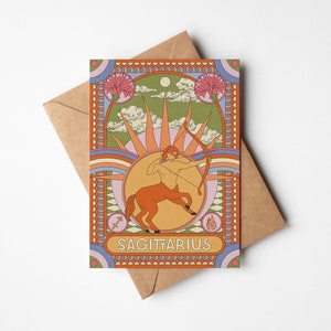 Carte de voeux céleste A6 Archer Zodiac Starsign du Sagittaire avec enveloppe Kraft (brun) | 100 % recyclé | Carte d'astrologie | Carte d'anniversaire