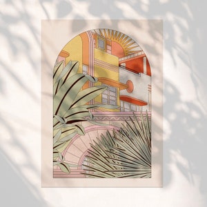 OMG Kitty print - Miami Art Print - Mid-Century Modern Buildings & Plants - A4, A3 Sizes - Retro Home Decor Poster