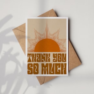 Merci carte de voeux A6 Retro Boho Sun avec enveloppe kraft (brun) | 100 % recyclé