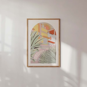 Miami Art Print - Mid-Century Modern Buildings & Plants - A4, A3 Sizes - Retro Home Decor Poster