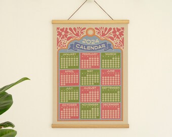 2024 Year Calendar Print - Modern Boho Style Art Print - A4, A3, A2 sizes - 12 Month Office Wall Planner Calendar