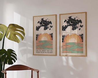 Sunrise Sunset Art Print: Retro Boho Wall Decor (A4/A3)