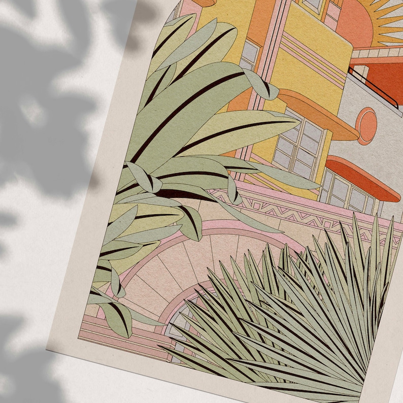 OMG Kitty print - Miami Art Print - Mid-Century Modern Buildings & Plants - A4, A3 Sizes - Retro Home Decor Poster