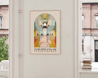 Boho Moon and Sun Art Print: Mid-Century Retro Illustration