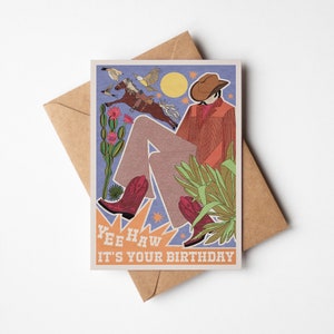 Cartão de aniversário A6 Cowboy 'Yeehaw!' com envelope Kraft (marrom) | 100% reciclado