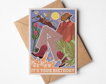 Cowboy &#39;Yeehaw!&#39; A6 Birthday Card with Kraft (brown) envelope | 100% recycled