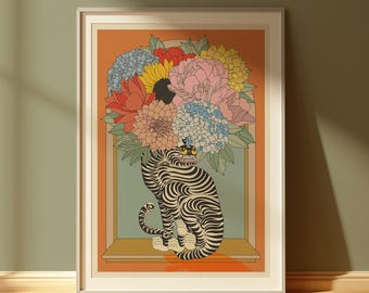 Blumentiger Vase Kunstdruck - Boho Home Decor - A3, A4 Fine Art Poster