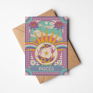 Vissen sterrenbeeld A6 vis sterrenbeeld hemelse wenskaart met kraft (bruine) envelop | 100% gerecycled | Astrologiekaart | Verjaardagskaart