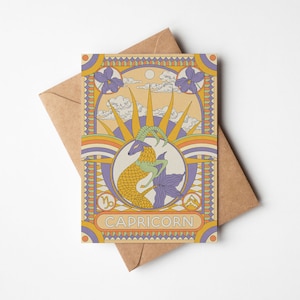 Capricorne Starsign A6 Boho Zodiac Carte de voeux célestes avec enveloppe Kraft (brun) | 100 % recyclé | Carte d'astrologie | Carte d'anniversaire
