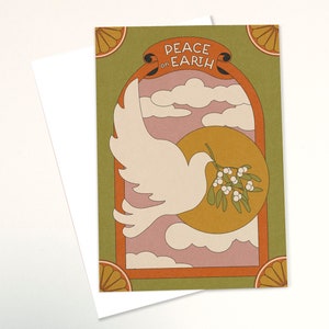 Peace On Earth Taube Mistelzweig A6 Festliche Retro Weihnachtskarte mit kraft (braun) Umschlag | 100% Recycle