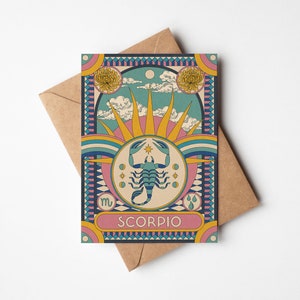 Schorpioen sterrenbeeld A6 retro boho sterrenbeeld hemelse wenskaart met kraft (bruine) envelop | 100% gerecycled | Astrologiekaart | Verjaardagskaart