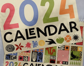 2024 Year Calendar | Wall Planner | Matisse Inspired | A4 Landscape | 12 month wirebound hanging calendar