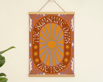 Sunshine Days Art Print: Retro Boho Sun Rays Typography Poster