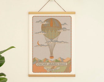 Gepersonaliseerde babykunstprint: kinderkamerdecoratie heteluchtballon