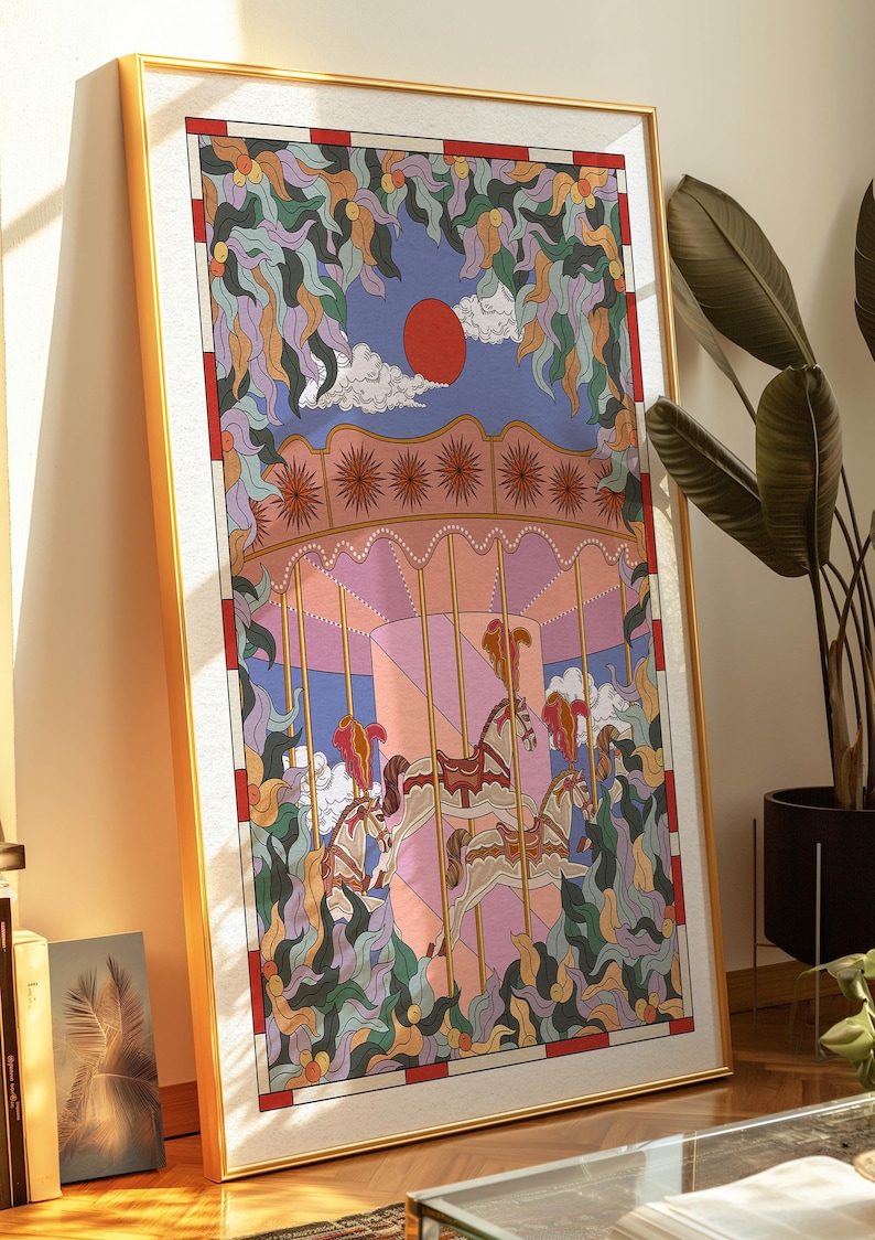 Vintage Carousel Horse Art Print: Whimsical Botanical Decor (A4, A3) - Etsy