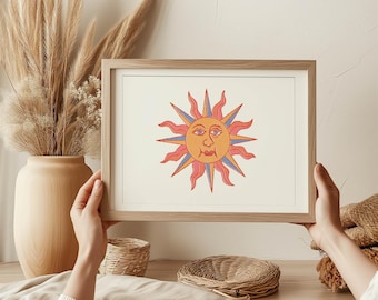 Celestial Sun A5 Print: Pink & Orange Mystical Illustration