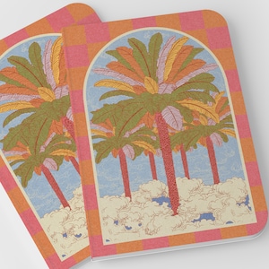 Quaderno a righe A5 / Palma colorata / Diario / Agenda giornaliera / Nuvole celesti / Regalo boho moderno / Ecologico / Realizzato in carta riciclata