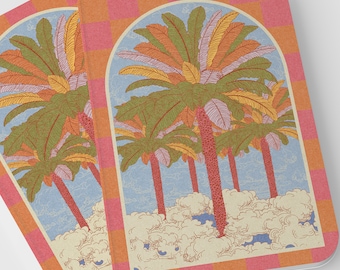 Cuaderno A5 rayado: Palmera y nubes celestiales, papel reciclado