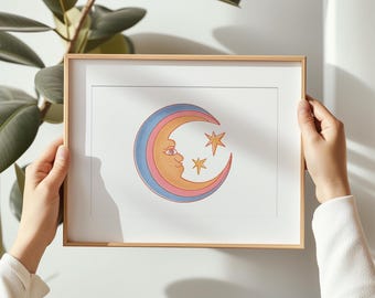 Pastel Moon & Stars A5 Print: Dreamy Celestial Wall Art