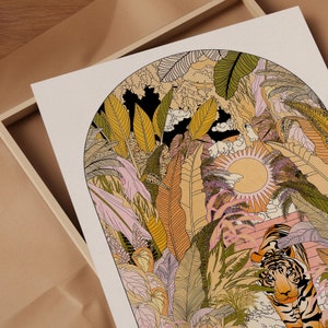 Tiger Art Print: Boho Jungle Botanical Vintage Wall Decor