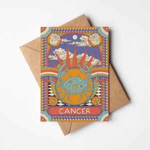 Cancer Crab Starsign A6 Grußkarte Boho Sternzeichen himmlische Grußkarte mit Kraftpapier (braun) Umschlag | 100% recycelt | Astrologie Karte | Geburtstagskarte