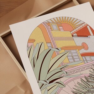 Miami Art Print - Mid-Century Modern Buildings & Plants - A4, A3 Sizes - Retro Home Decor Poster
