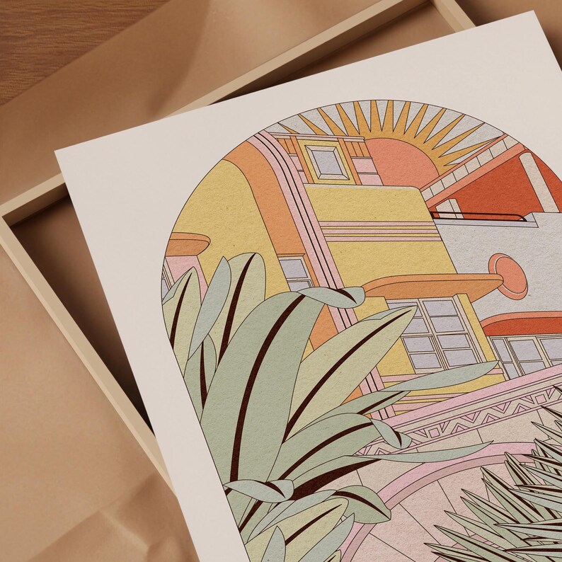 Miami Art Print - Mid-Century Modern Buildings & Plants - A4, A3 Sizes - Retro Home Decor Poster